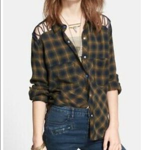Free People green  flannel